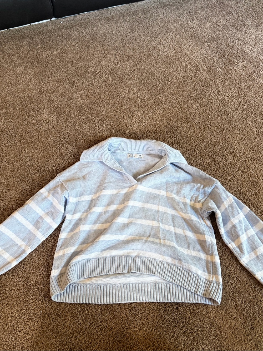 Hollister Light Blue & White Striped Cowl Neck Sweater